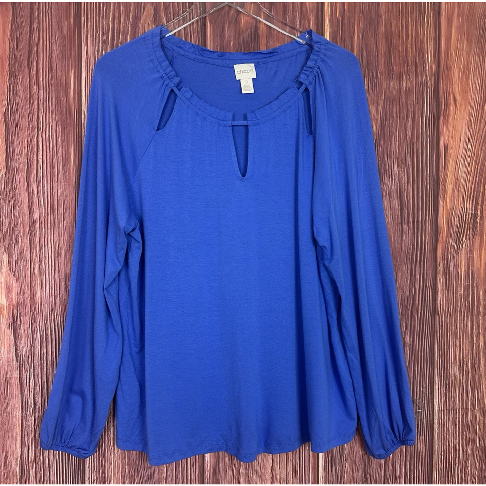 Chico's Royal Blue Keyhole Long Sleeve Top (Size Large/2)